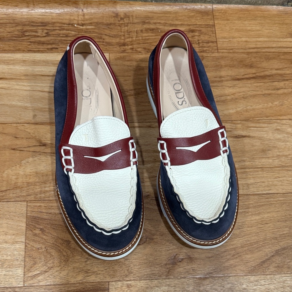 Tods Barca Colorblock Suede Penny Loafers